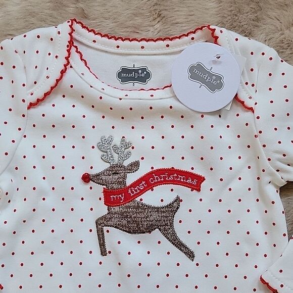 MUD PIE "MY FIRST CHRISTMAS" REINDEER CONVERTIBLE GOWN/ROMPER, SZ 0-3 MOS. - NEW - Picture 5 of 12